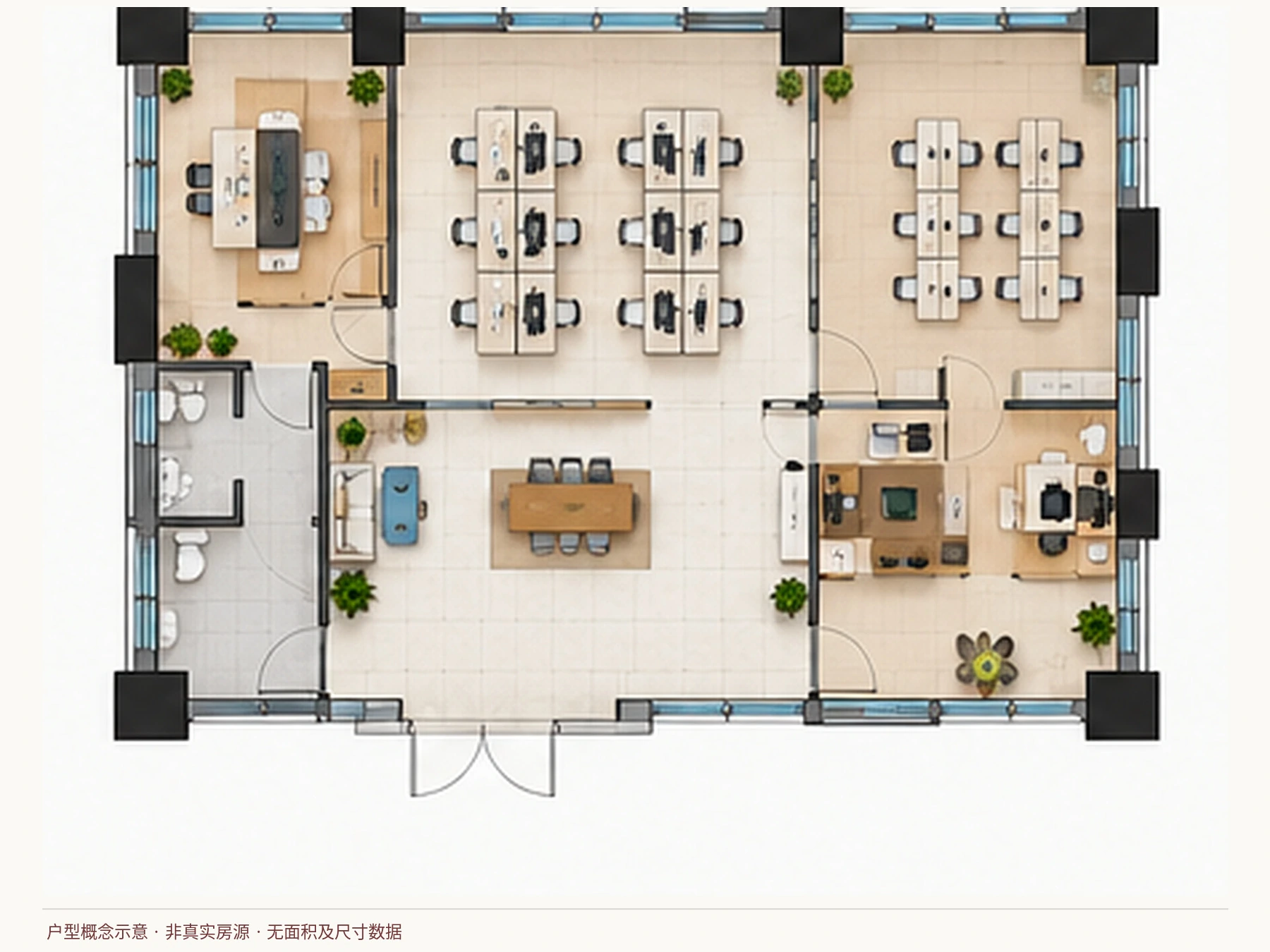 户型概念示意（非真实房源，无面积及尺寸数据）